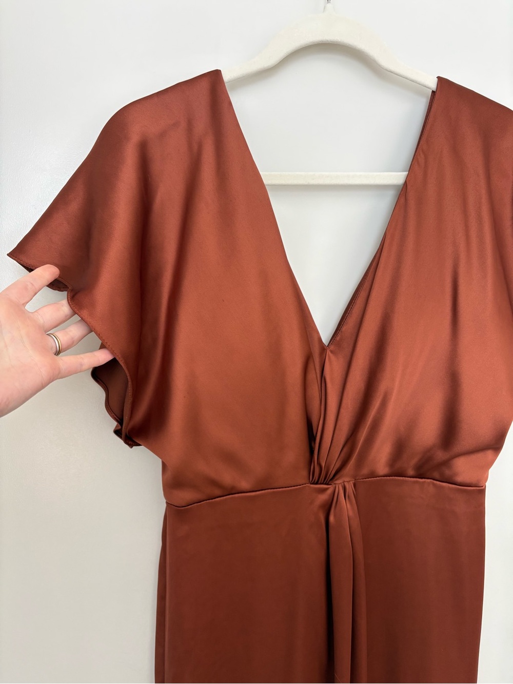 Revelry Brown Gwen Satin VNeck Bridesmaid Maxi Dress Formal Chic Evening Gown 10 - Picture 3 of 13